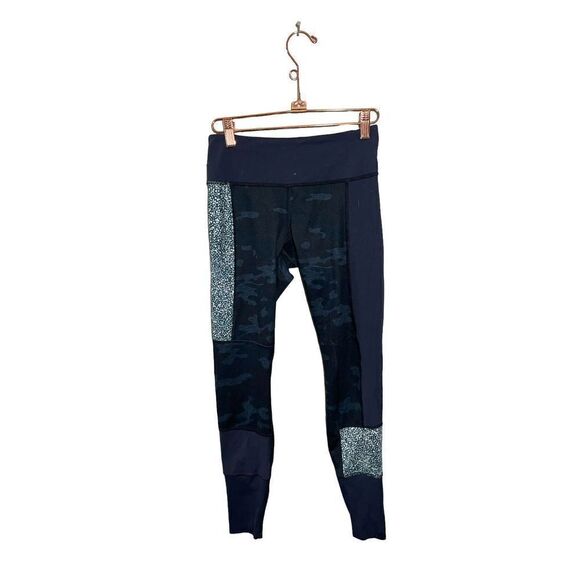 Lululemon Wunder Under Sashiko Leggings‎ Womens Patchwork Blue Yoga Luon Size 4 - Picture 1 of 4